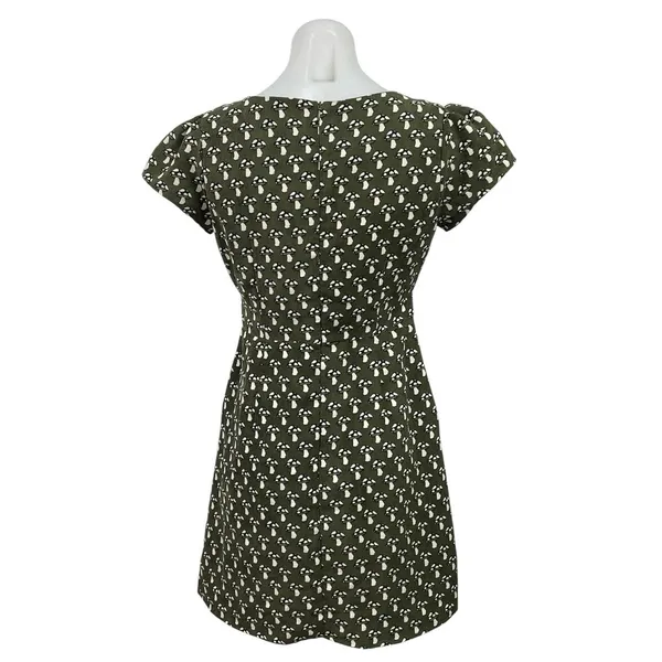 Gold Kid Green Corduroy Mushroom Belted Puff Short Sleeve Mini A-Line Dress S/M - Image 3