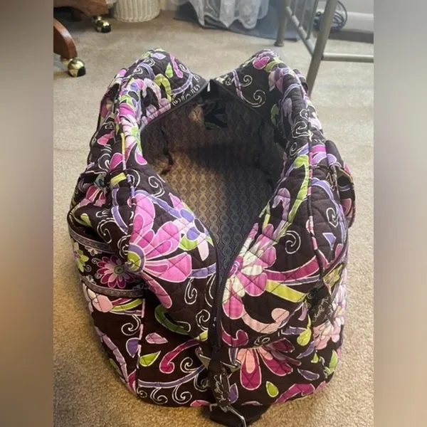 Vintage Vera Bradley Travel/Weekender Bag Floral Pink Brown Purple - Image 4