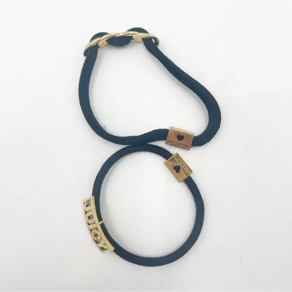 JUICY COUTURE Hair Ties Set of 2 Y2K 2000s Gold Black Logo Elastic Bands *FLAWS - Image 3