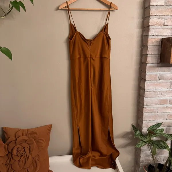 TAYLOR Satin‎ Midi Slip Dress Brown Size undefined - Image 4