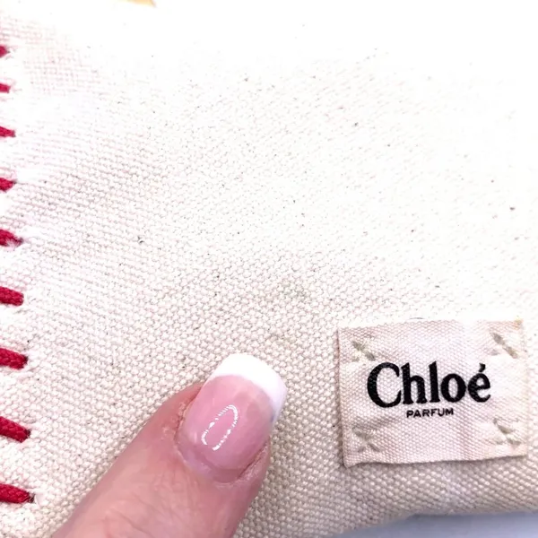 Chloé Parfum Canvas Coin Purse Makeup Case Gold Charm Red Stitching Chic Travel - Image 6