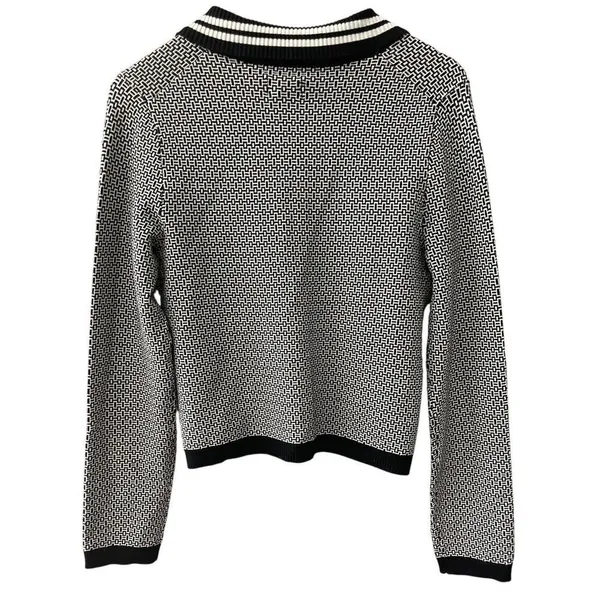 Anthropologie Maeve Preppy Black/White Cropped Plunging Polo Cardigan Size Small - Image 7