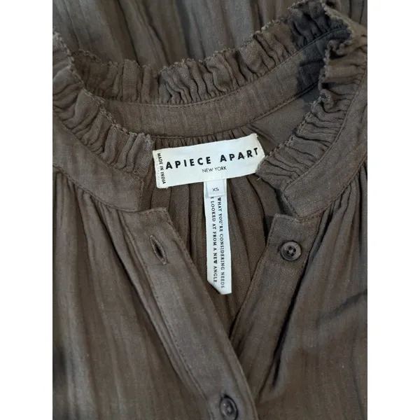 Apiece Apart Womens Dress Brown Las Alturas Mini Tiered Puff Sleeve A Line XS - Image 4