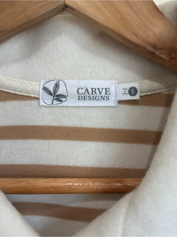 Carve Designs Clara Fleece Pullover in Birch Even Stripe - Image 5