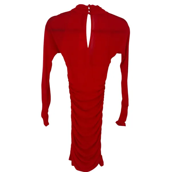NWT Anthropologie Womens V-Neck Ruched Mesh Long Sleeve Mini Dress Red Size XS - Image 5