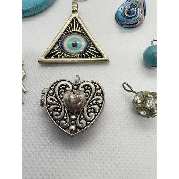 Mixed Pendant‎ Charm Lot Faux Turquoise Crystal Heart Locket Evil Eye Abalone - Image 5