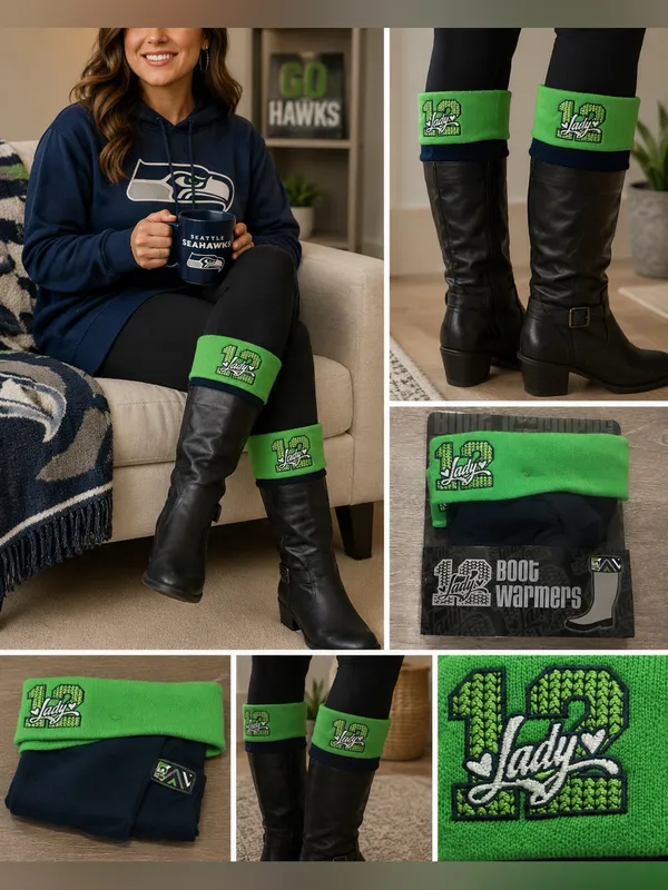 Seattle Seahawks Lady 12 Boot Warmers Cuff Socks Topper NWT Green Blue - Image 2