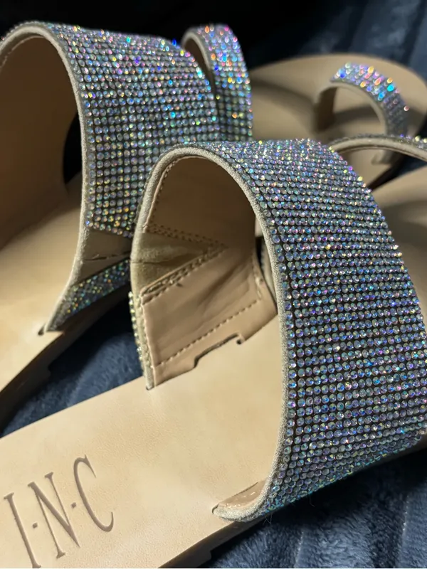 INC International Concepts Rhinestone Tan Slide Sandals - Image 4