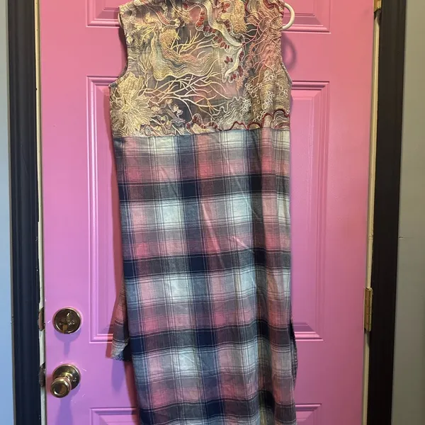 Grace Sleeveless Plaid High Low Dress - Pink and‎ Blue - Image 3