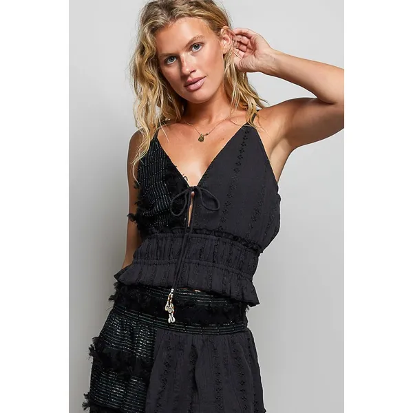 POL V-Neck Cotton Ruffled‎ Crop Cami - Medium - Image 2