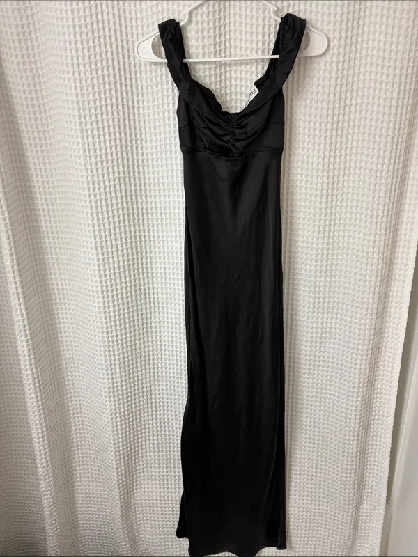 Princess Polly Black Satin Cutout Maxi Dress Women’s Size 4 - Image 2