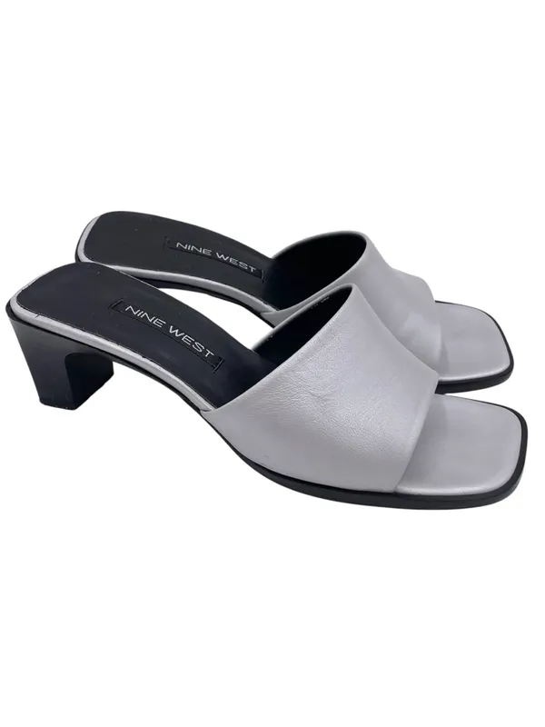 Vintage 90s Y2K Nine West Silver Square Toe Sandal Heels Size 5.5 Retro 2000s - Image 2