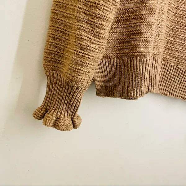 Madewell Merino Wool Blend Textured Knit Ruffle Sweater Camel Brown Size S - Image 10