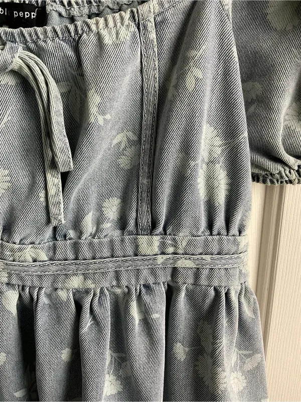 Blu Pepper Light Blue Floral Denim‎ Mini Dress - Image 5