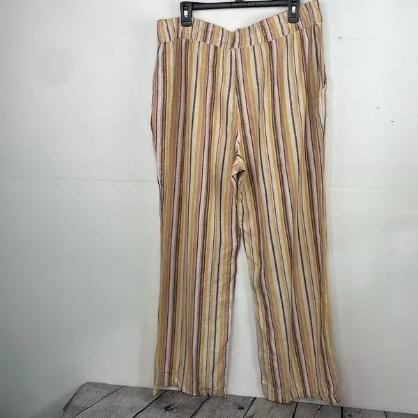 D&Co Naturals Linen blend pull on pants multicolor Striped Pants size Large - Image 8