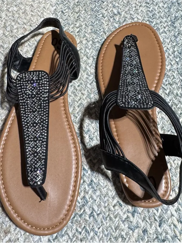 NEW Black Embellished Thong Sandals for Women Size11 - Image 4