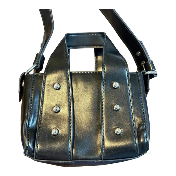 Zara Mini Crossbody Bag Black Faux Leather Studded Top‎ Handle Tote Purse City - Image 5