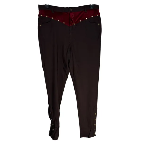 Unique Vintage Brown Velvet Studded Western Style Pants XL 14‎ - Image 2