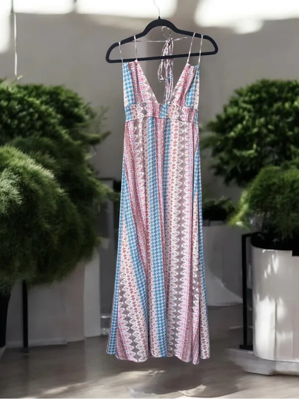 Lulu's Maxin Relaxin Multi Print Plunge Maxi Dress Size XS - Image 3