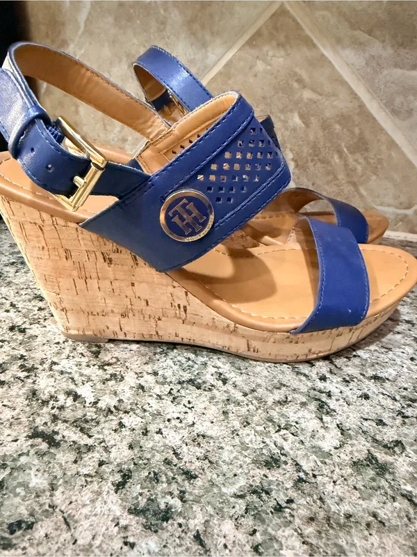 Tommy Hilfiger Navy Blue Cork Wedge Sandals Women’s Size 7.5 - Image 5