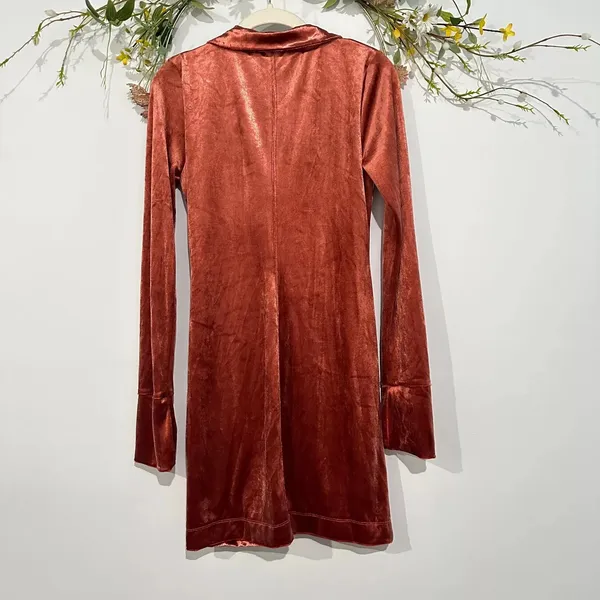 Shayla Velour Mini Dress In Copper Sz S - Image 8