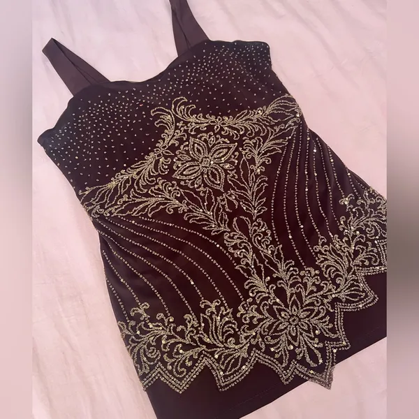 Vintage Y2K Embellished Brown Fairy Floral Glitter Top - Image 3