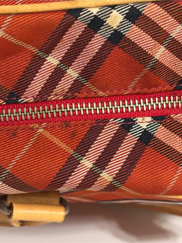 Vintage Burberry Blue label nova red plaid Boston Bowling Bag canvas leather - Image 13
