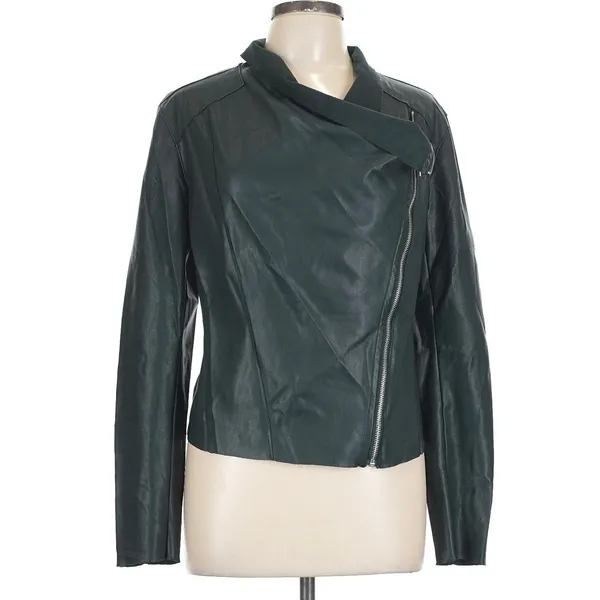 BlankNYC Womens Vegan Leather Asymmetrical Zip Jacket Moto biker Dark Green L - Image 4