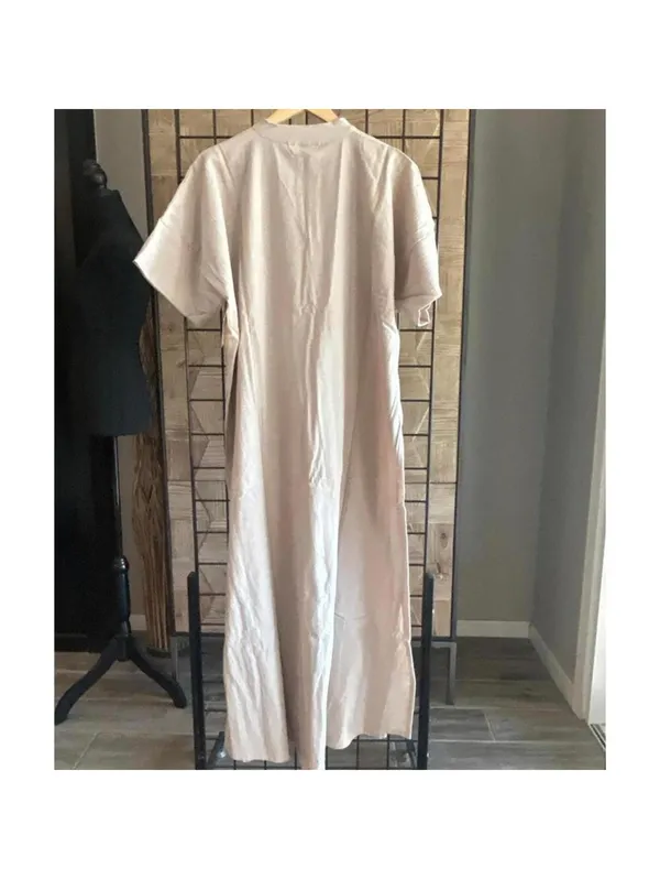 B'Gauze Womens Size 2 (L/XL) Cotton Gauze Tan/Beige V-Neck Maxi Dress Kaftan NWT - Image 4