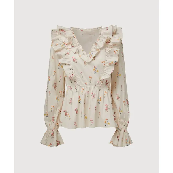 Rachel Parcell Floral Ruffle Peplum Blouse V-Neck‎ Long Sleeve Women's M - Image 4