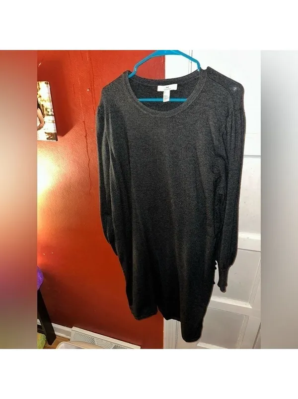 H by Halston Scoopneck Long Sleeve Dark Grey Sweater Dress - Image 6