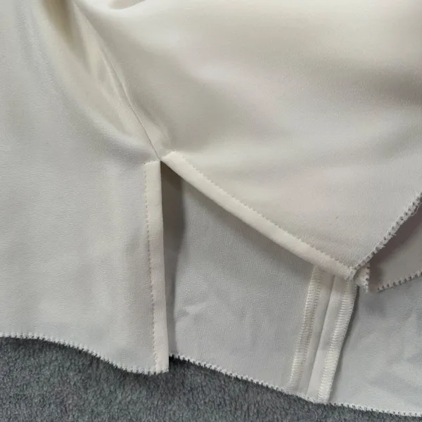 St. John Ruffle Sleeveless Blouse Women's Large Ivory Round Neck Zipper Career - Image 4