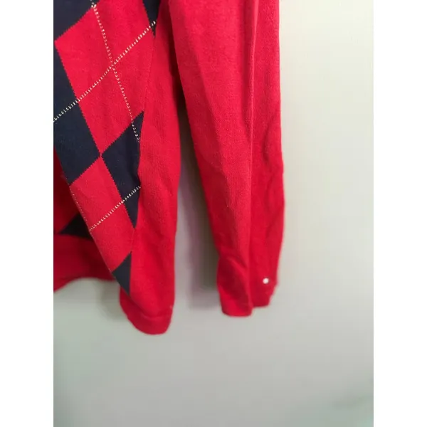 Tommy Hilfiger Women's‎ Red Navy Argyle V Neck Sweater Long Sleeve M - Image 4