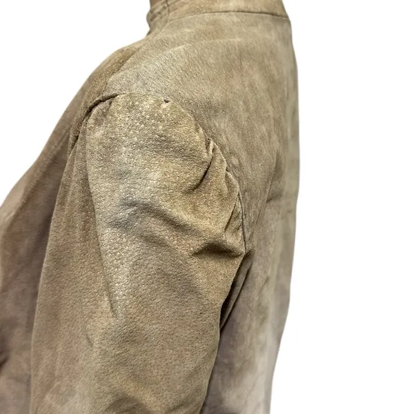 Vintage Suede Tan Open Front Pocket Jacket Puff Sleeve Womens Juniors 9 10 - Image 7