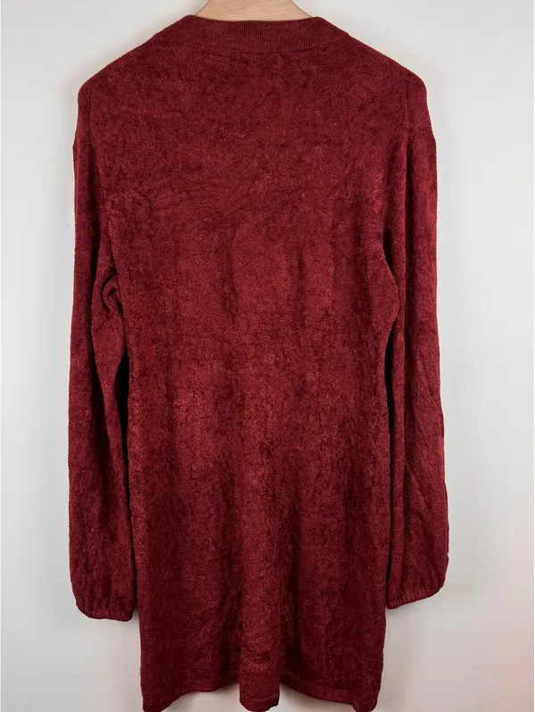 Elizabeth and James Burgundy Velour Knit Sweater Mini Dress Long Sleeve Size L - Image 6