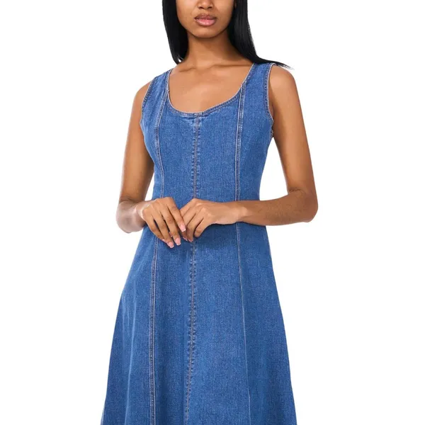 NWT 1. State Scoop-Neck Sleeveless Denim Fit & Flare Midi Dress Blue Quartz S - Image 2