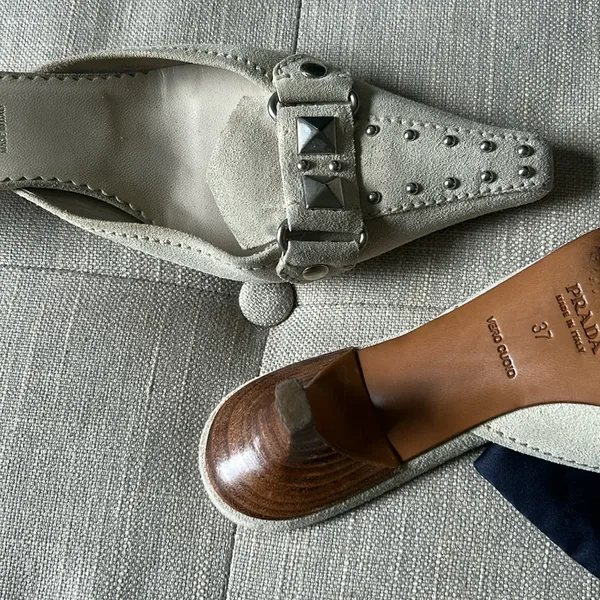Prada Creme Suede Pointed Toe Kitten Heels Size 37.5 - Image 8