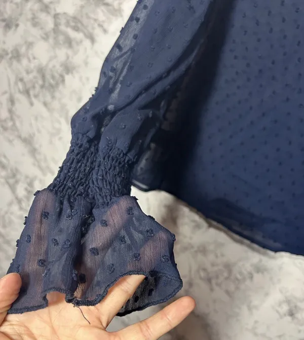 Lulus Darlena Navy Blue Swiss Dot sheer top - Image 4