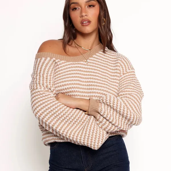 Petal & Pup Becca Crewneck Waffle Stitch Stripe Knit Sweater - Image 7