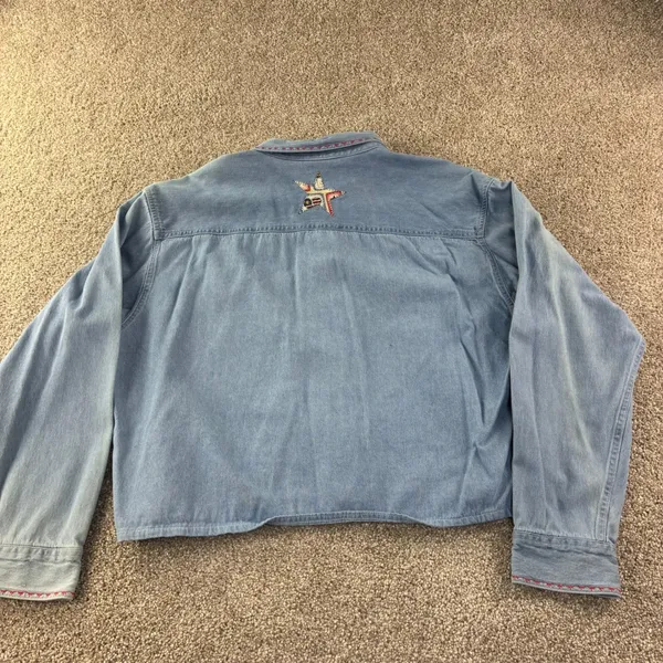 Ohio Bicentennial Denim Shirt Women L Blue Patchwork Americana Vintage Retro‎ - Image 10