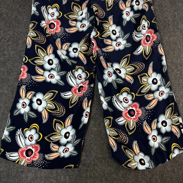 LOFT Floral Wide Leg Crop Pants Navy Blue Pink Yellow Rayon Size 10 NWT - Image 12