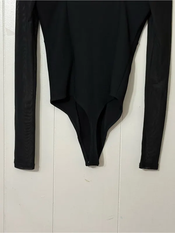 Abercrombie & Fitch Black Mesh Long Sleeve Sweetheart Neck Bodysuit Size S Going - Image 11