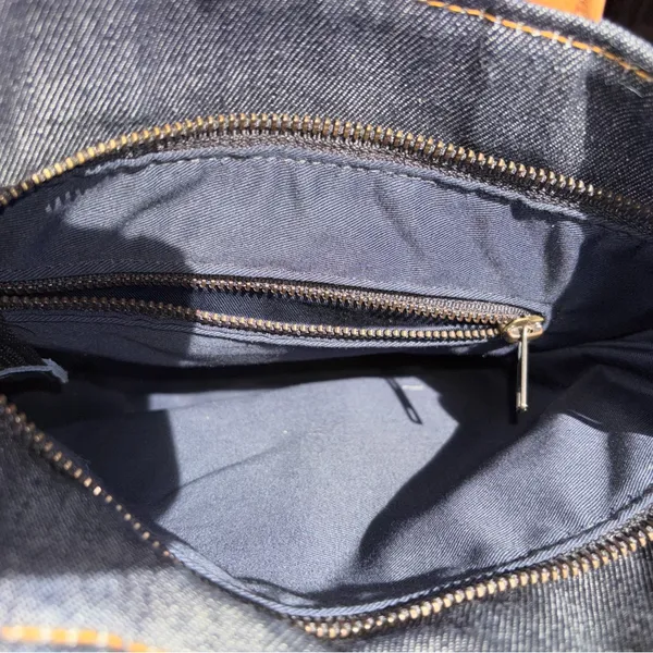 Denim handbag with Tan Handles Blue - Image 3