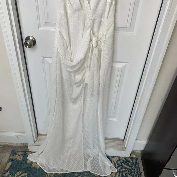 Anthropologie Lioness swiss‎ dot white surplice maxi dress medium bridal wedding - Image 4
