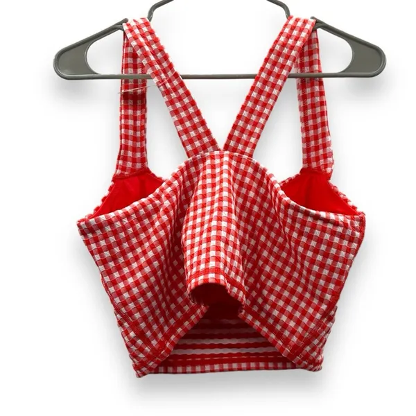 Offline‎ by aerie Red & White Gingham Square Neck Crop Top Shelf Bra Sz XL NEW - Image 4