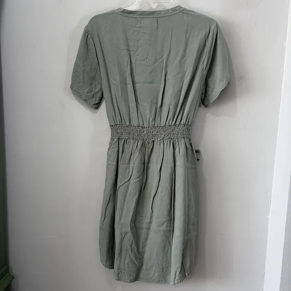 Anthropologie Cloth & Stone Sage Green V-Neck Short Sleeve‎ Tie Waist Dress Med - Image 8