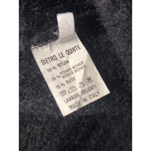 Italian Mohair Blend V-Neck Sweater Soft Fuzzy Black Stretch Knit sz L Italy - Image 11