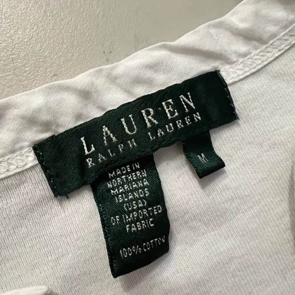Ralph Lauren White Ribbed Lace Up Western Long Sleeve Cotton Top Size Medium - Image 4