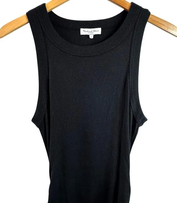 Michael Stars Black Wren Midi Dress with Slit Ribbed Knit Size Medium - Image 3