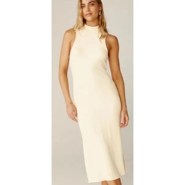 Anthropologie BEYOND YOGA Well Traveled Midi‎ Dress Solid Ivory Ribbed Medium - Image 15